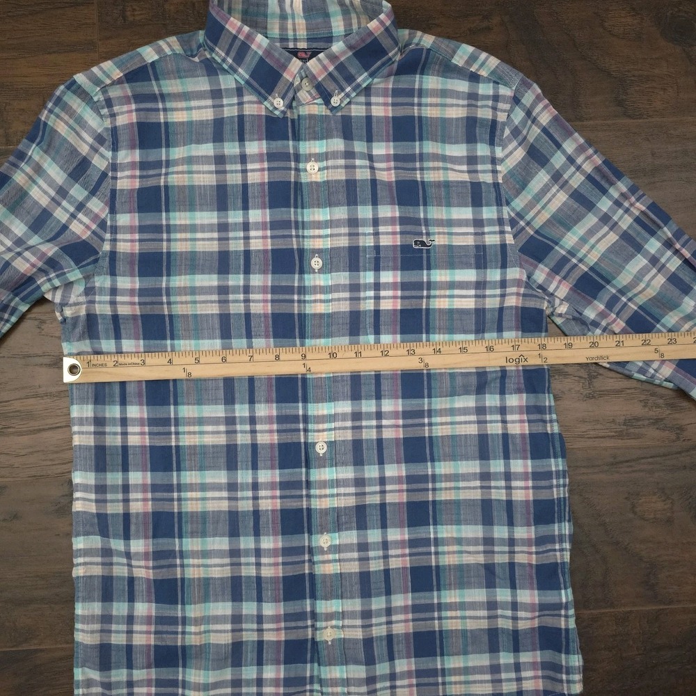 Vineyard Vines Mens Small Blue Plaid Slim Fit Tucker Button Up Shirt Lightweight - Picture 5 of 7
